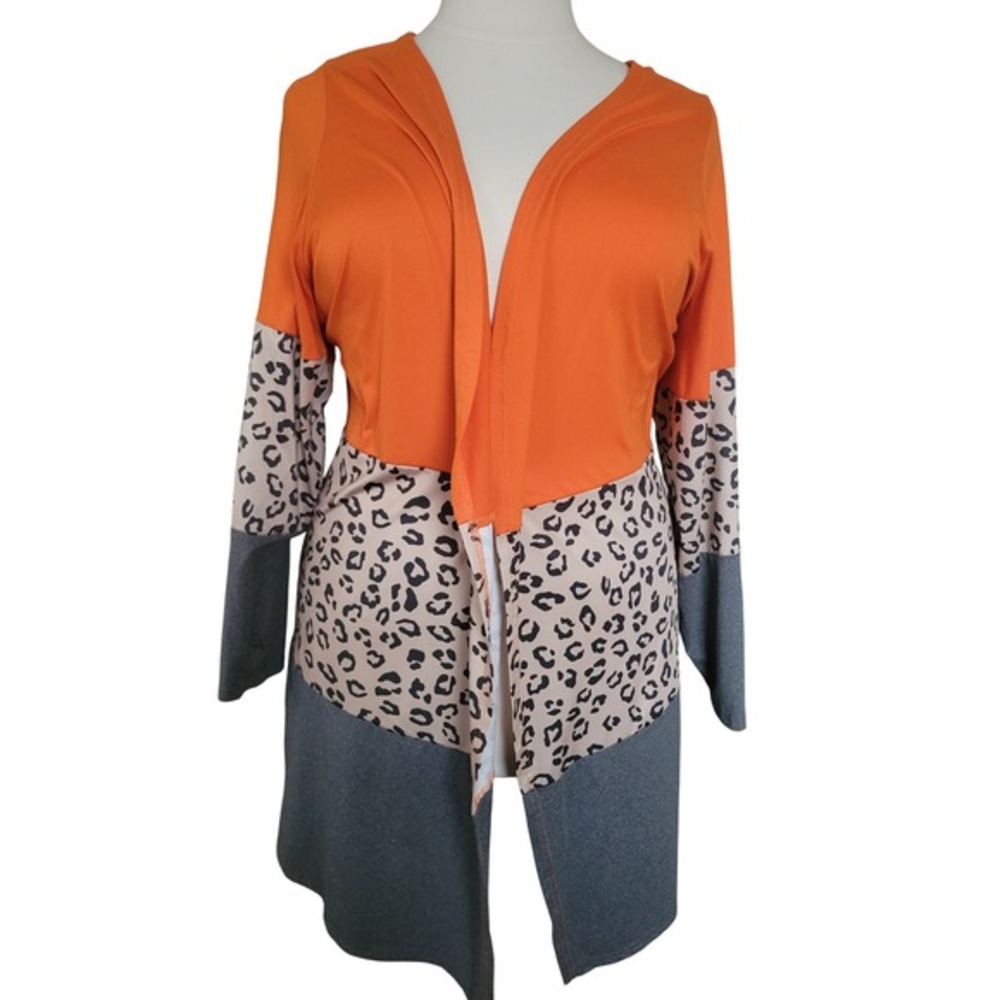 Unbranded Colorblock Leopard Print Cardigan Women 5XL Orange Gray Excellent